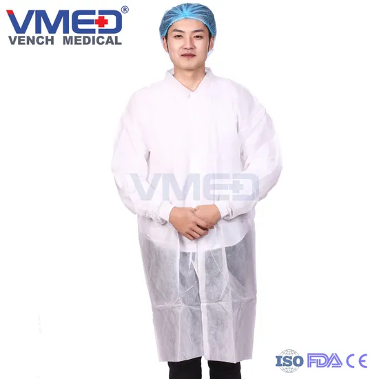Non Woven Fabric Disposable Protective PP White/Blue Lab Coat